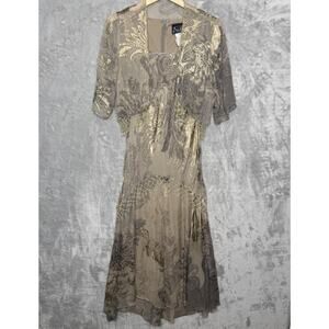 Alex Evenings Dress Womens Size 10 Beige Gold Embellished Sleeveless Formal Gown